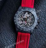 Rolex Daytona Skeleton Face 4802 Movement 46.5g Carbon Fiber Case Red Hands/Band Watch